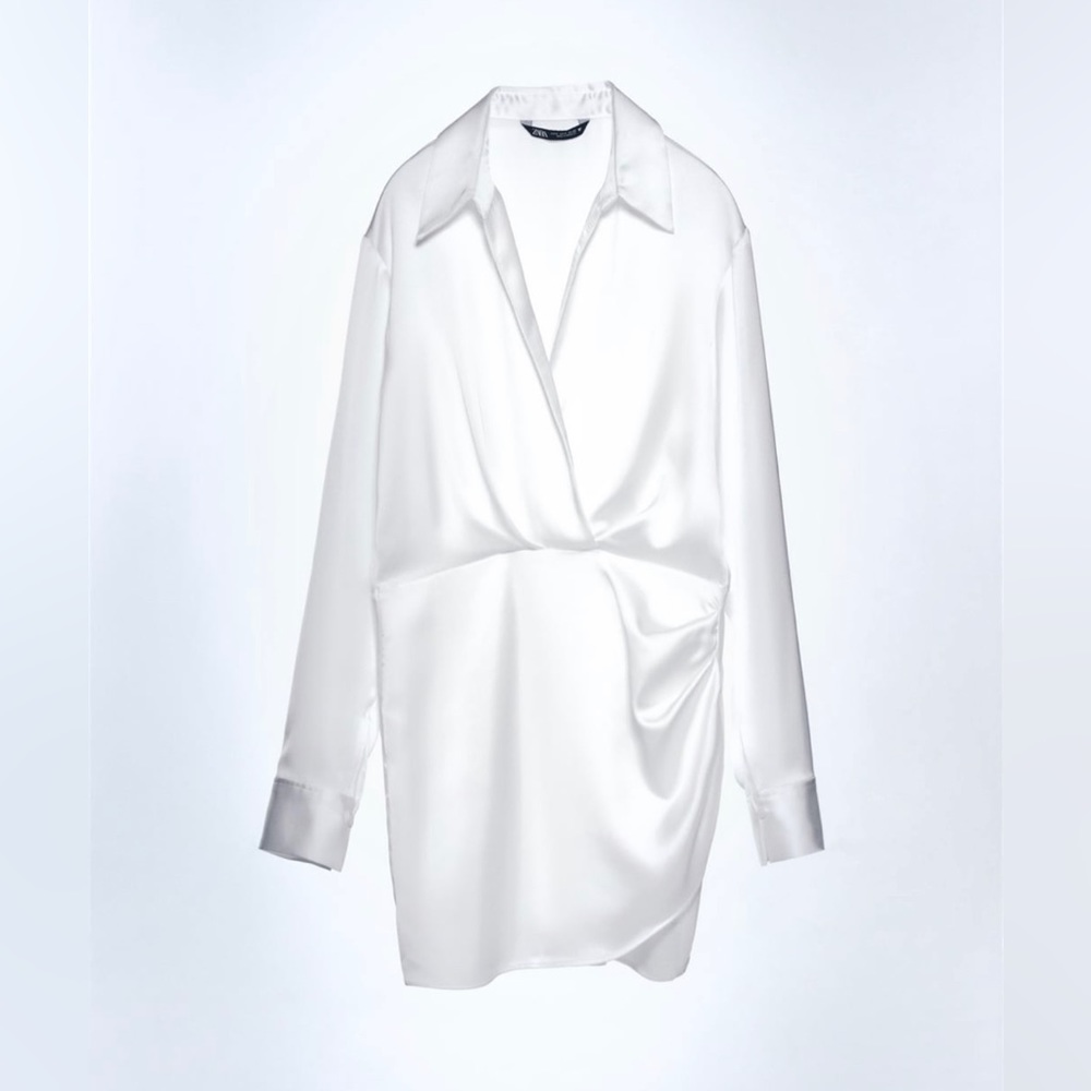 NWT Zara Satin Effect White Dress Size L